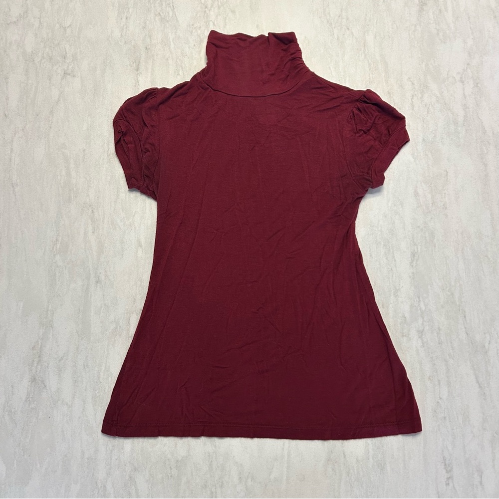 Fleurish Burgundy Short Sleeve Turtleneck Top